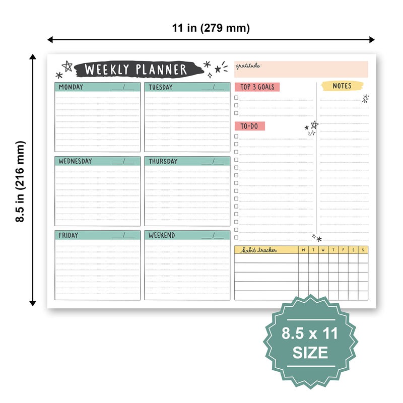Carousel Greetings Weekly Planner Pad, 52 Letter Size Tear Off Sheets, 8.5    x 11    Undated Calendar Weekly Desk Planner Notepad, Daily Schedule Priorities To Do List for Week (Style 4) - Image 5